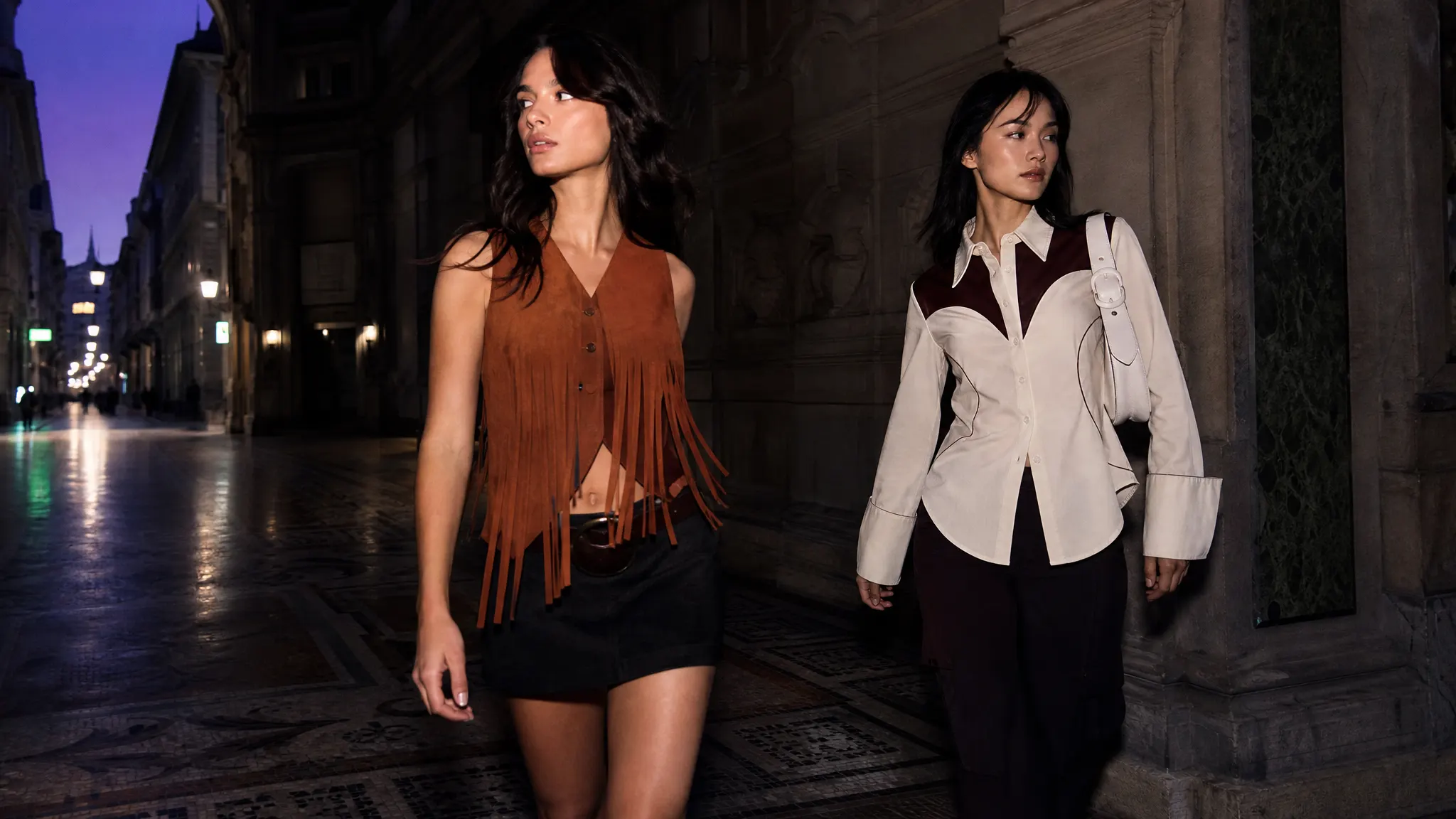 Models in contrasting TALVORRI city looks